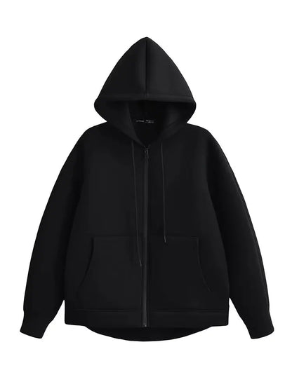 Women's Hooded Zip Jacket – Loose Casual Coat with Pockets