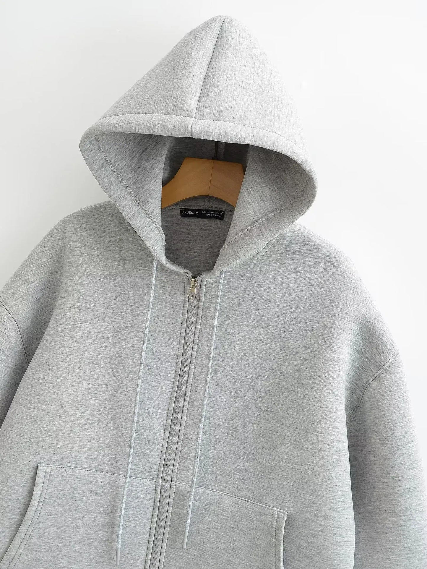 Women's Hooded Zip Jacket – Loose Casual Coat with Pockets