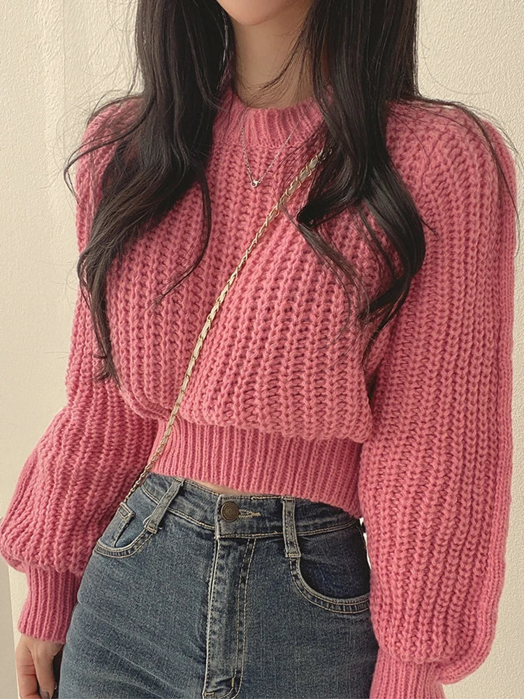 Women's Harajuku Knit Sweater – Loose Vintage Lantern Sleeve Pullover