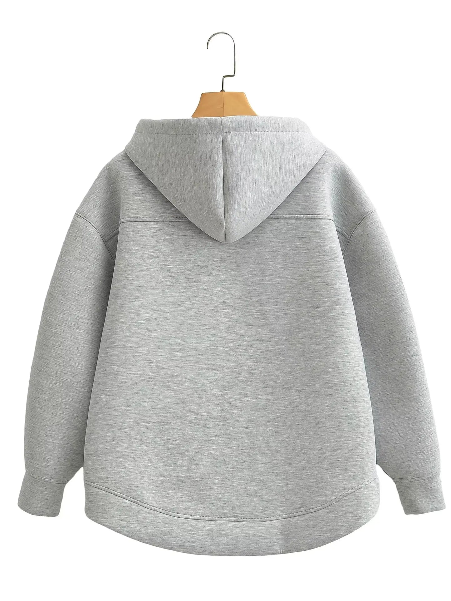 Women's Hooded Zip Jacket – Loose Casual Coat with Pockets