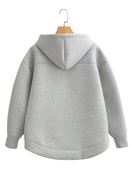 Women's Hooded Zip Jacket – Loose Casual Coat with Pockets