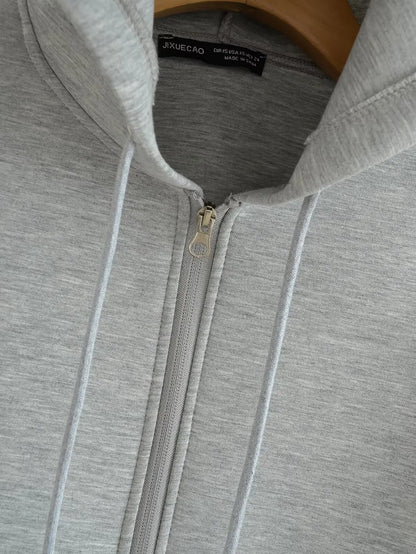 Women's Hooded Zip Jacket – Loose Casual Coat with Pockets