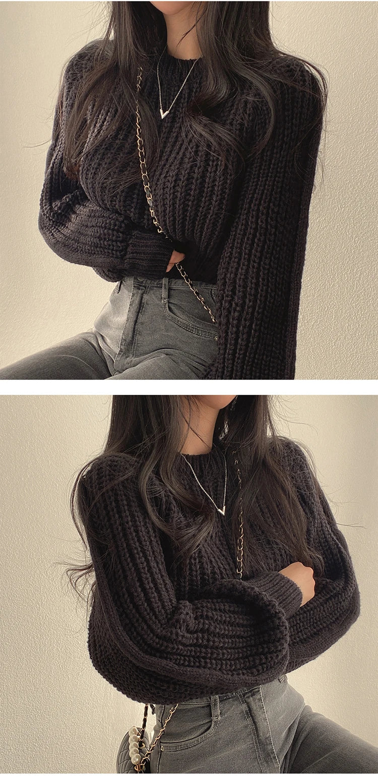 Women's Harajuku Knit Sweater – Loose Vintage Lantern Sleeve Pullover