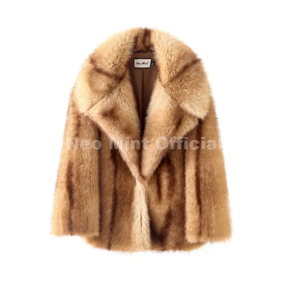 Women's Luxury Striped Faux Fur Coat – Oversized Batwing Sleeve Winter Jacket