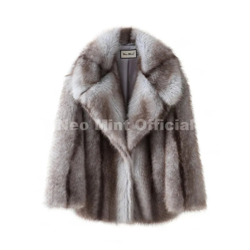 Women's Luxury Striped Faux Fur Coat – Oversized Batwing Sleeve Winter Jacket