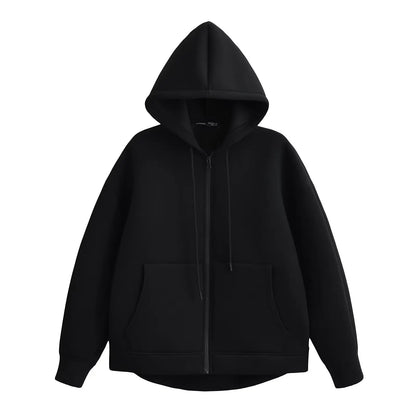 Women's Hooded Zip Jacket – Loose Casual Coat with Pockets