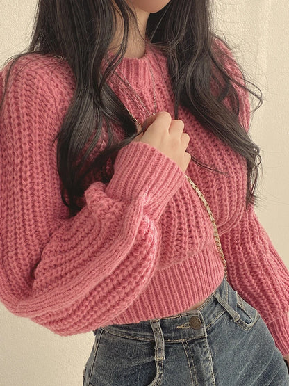 Women's Harajuku Knit Sweater – Loose Vintage Lantern Sleeve Pullover