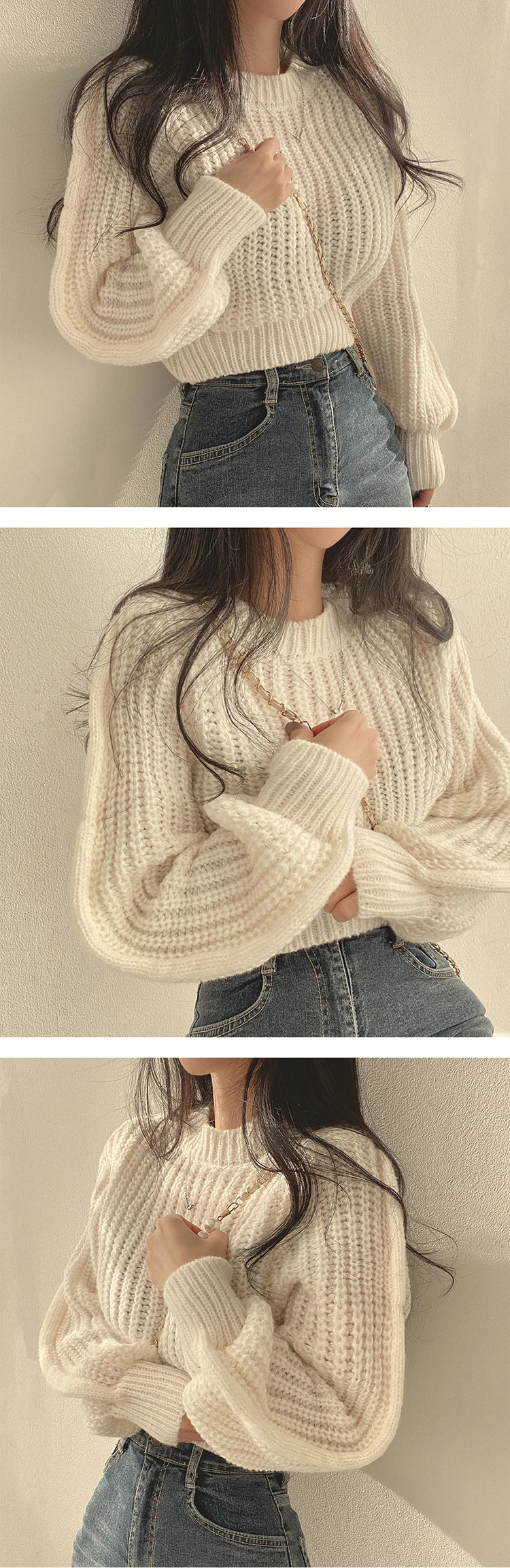 Women's Harajuku Knit Sweater – Loose Vintage Lantern Sleeve Pullover