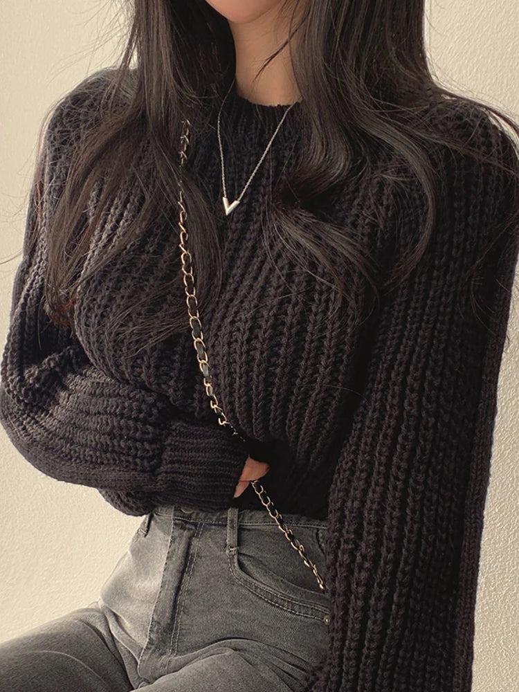 Women's Harajuku Knit Sweater – Loose Vintage Lantern Sleeve Pullover