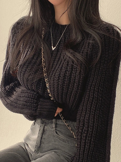 Women's Harajuku Knit Sweater – Loose Vintage Lantern Sleeve Pullover