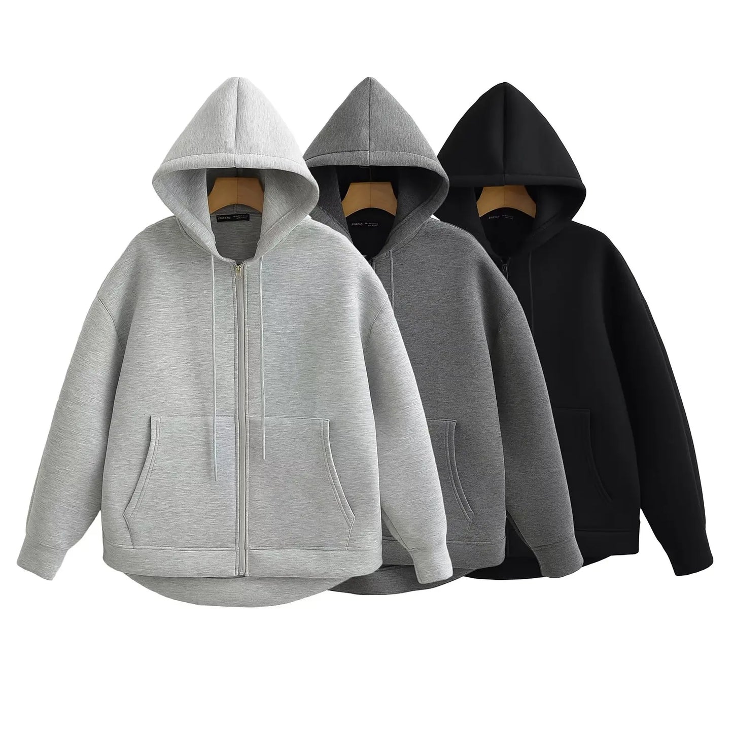 Women's Hooded Zip Jacket – Loose Casual Coat with Pockets