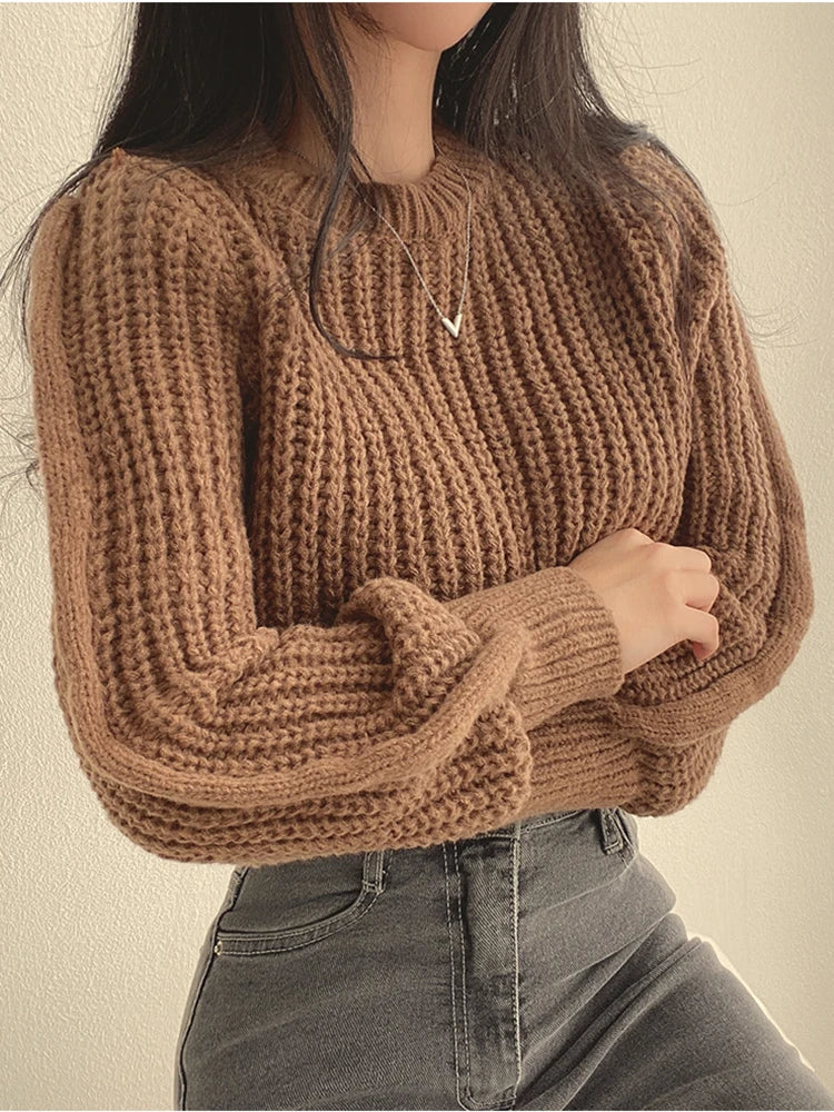 Women's Harajuku Knit Sweater – Loose Vintage Lantern Sleeve Pullover