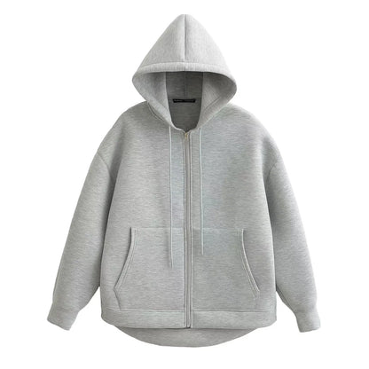 Women's Hooded Zip Jacket – Loose Casual Coat with Pockets