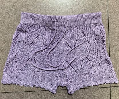 Women's Knitted Lace Beach Shorts – High Waist, Drawstring, Hollow Out Design