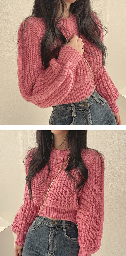 Women's Harajuku Knit Sweater – Loose Vintage Lantern Sleeve Pullover