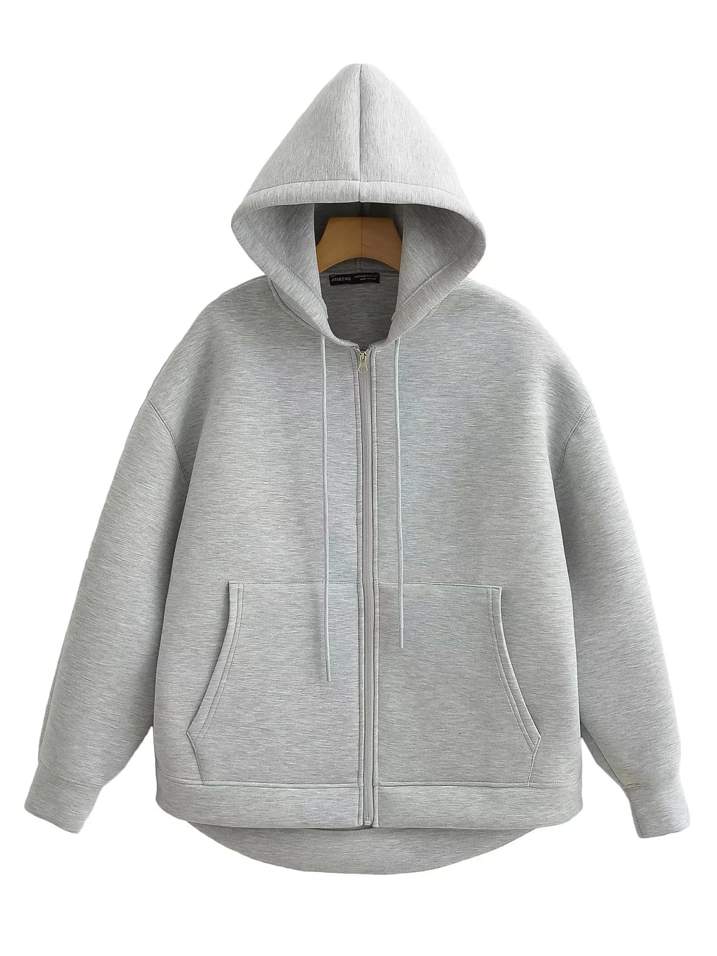 Women's Hooded Zip Jacket – Loose Casual Coat with Pockets