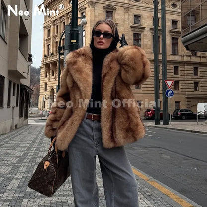 Women's Luxury Striped Faux Fur Coat – Oversized Batwing Sleeve Winter Jacket
