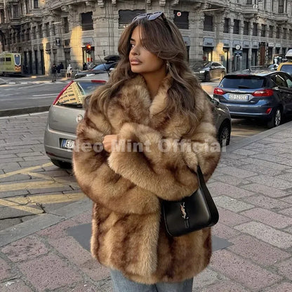 Women's Luxury Striped Faux Fur Coat – Oversized Batwing Sleeve Winter Jacket