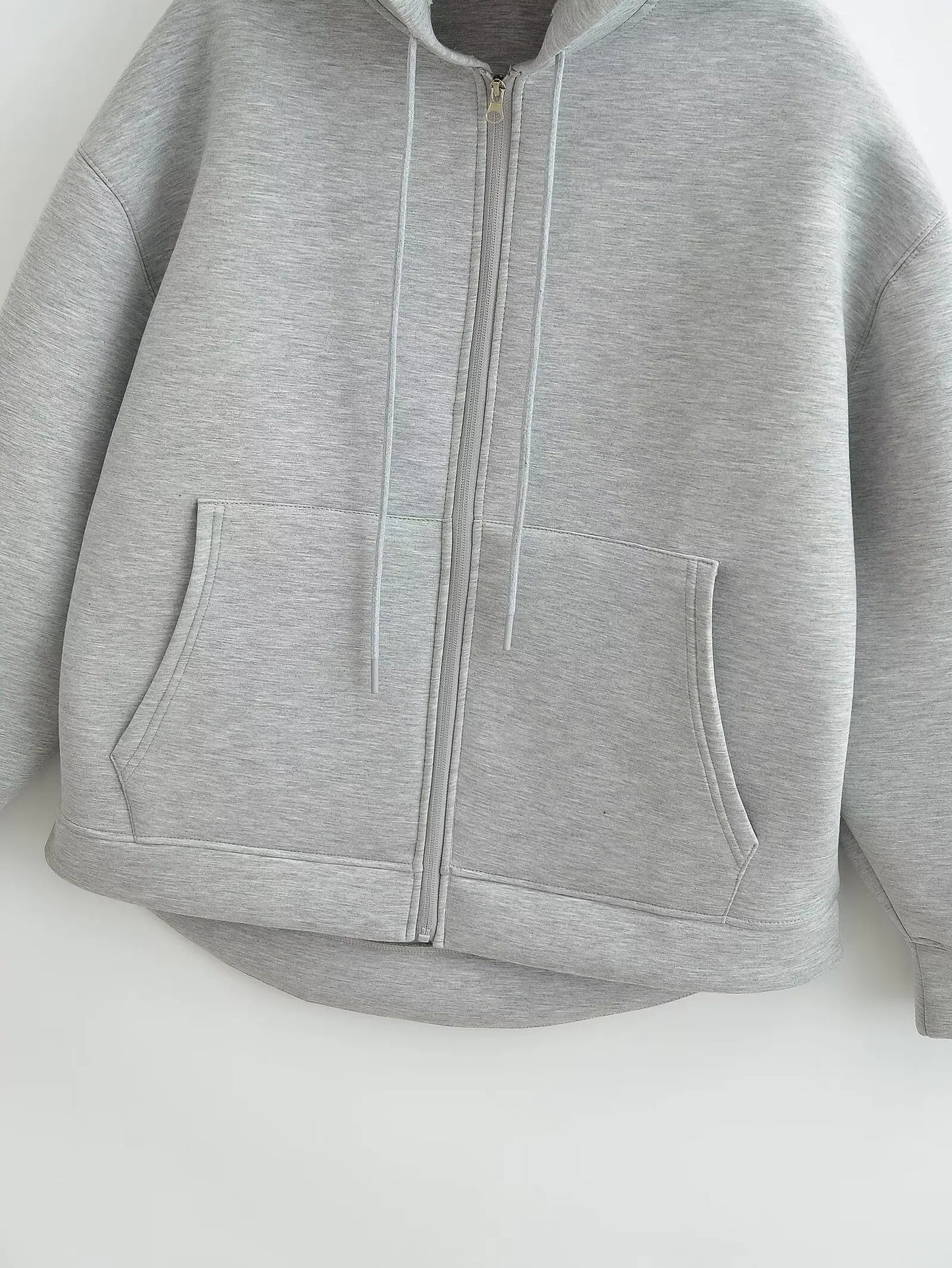 Women's Hooded Zip Jacket – Loose Casual Coat with Pockets
