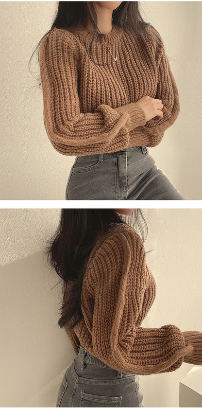 Women's Harajuku Knit Sweater – Loose Vintage Lantern Sleeve Pullover
