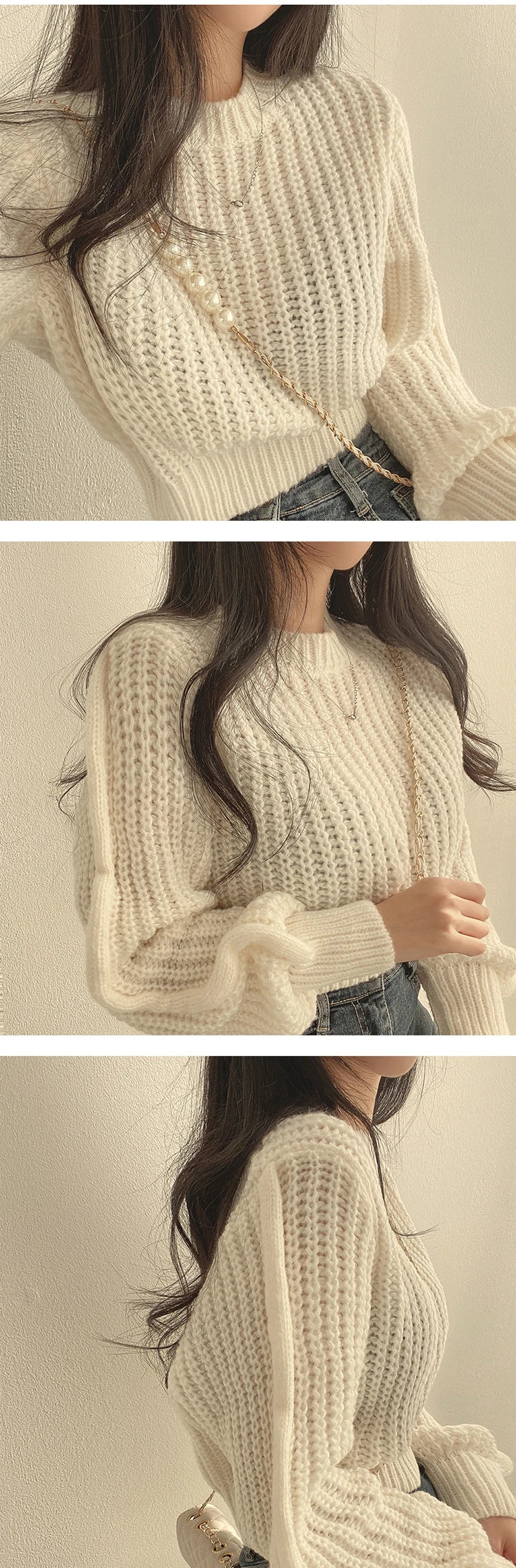 Women's Harajuku Knit Sweater – Loose Vintage Lantern Sleeve Pullover