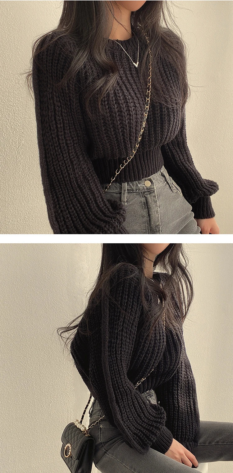 Women's Harajuku Knit Sweater – Loose Vintage Lantern Sleeve Pullover