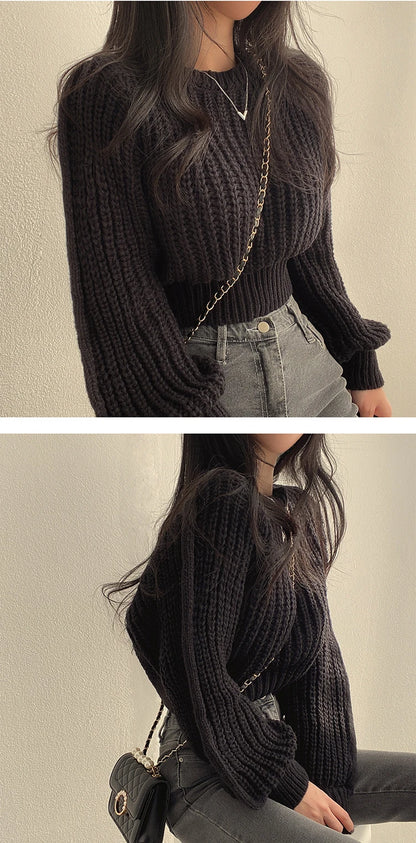Women's Harajuku Knit Sweater – Loose Vintage Lantern Sleeve Pullover
