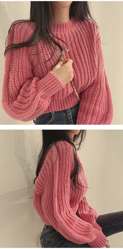 Women's Harajuku Knit Sweater – Loose Vintage Lantern Sleeve Pullover