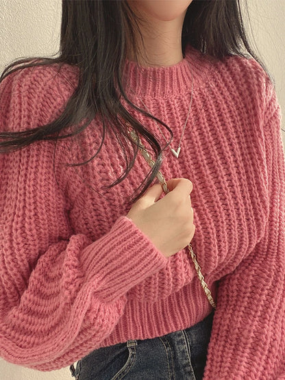 Women's Harajuku Knit Sweater – Loose Vintage Lantern Sleeve Pullover