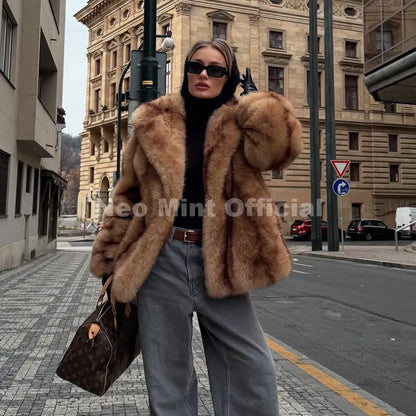 Women's Luxury Striped Faux Fur Coat – Oversized Batwing Sleeve Winter Jacket